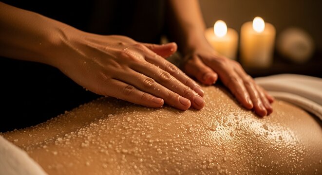 Applying Sugar Scrub to Back during Spa Treatment - Powered by Adobe
