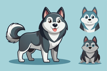 Adorable Cartoon Huskies in Three Poses Illustration