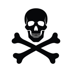 Black skull and crossbones silhouette icon pirate flag