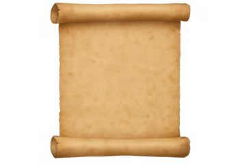 Rolled papyrus scroll with blank textured surface on transparent background, ideal for ancient messages