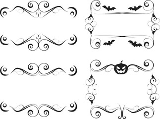 Halloween Bats flourish swirls fancy lines decorative elements