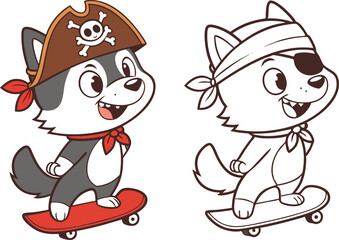 Adorable Cartoon Husky Puppy Pirate and Skater Designs