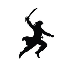 Black silhouette of a pirate jumping with sword action