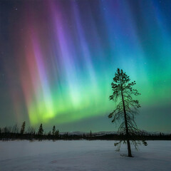 Aurora Boreal sobre Paisaje Nevado