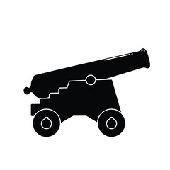 Black silhouette of a cannon on wheels ship white