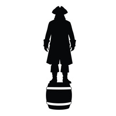 Black silhouette of a pirate standing on a barrel icon