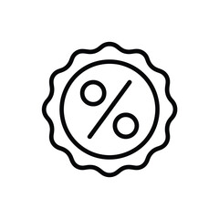A simple black and white line art icon of a percentage symbol within a scalloped circle