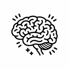 Stylized black and white line art illustration of a human brain with radiating lines