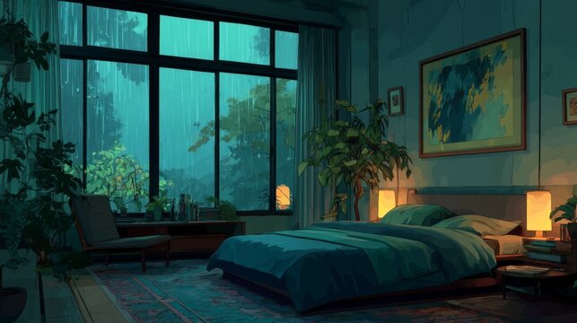 Tranquil Lofi bedroom with Rain Ambience for lofi Rain
