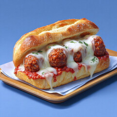 Delicious meatball sub sandwich with melted cheese and tomato sauce