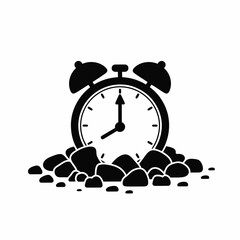 Alarm clock emerging from a pile of rocks symbolizing overcoming challenges