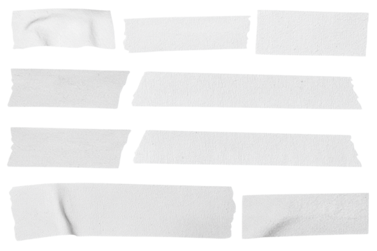 Gray adhesive tape isolated on transparent background. Paper tape sticker with ripped edges. scotch plastic. Torn masking tape set. Template mockup for message, labels, add text, Design elements. PNG