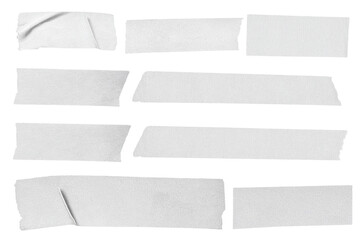 Gray adhesive tape isolated on transparent background. Paper tape sticker with ripped edges. scotch plastic. Torn masking tape set. Template mockup for message, labels, add text, Design elements. PNG