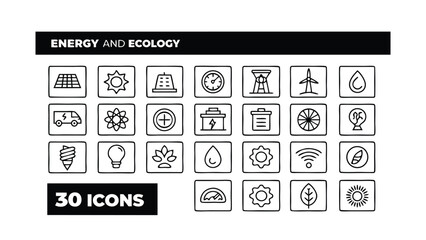Energy and ecology icons set solar building