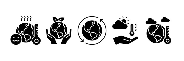 Global Warming Icon Set Multiple Style Collection, Containing design Environmental Conservation, Climate Solutions, Environmental Impact , Climate Action