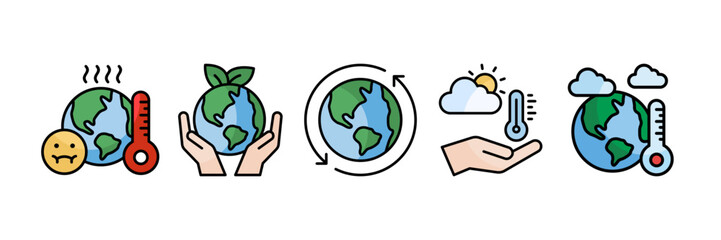 Global Warming Icon Set Multiple Style Collection, Containing design Environmental Conservation, Climate Solutions, Environmental Impact , Climate Action