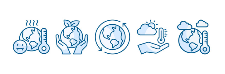 Global Warming Icon Set Multiple Style Collection, Containing design Environmental Conservation, Climate Solutions, Environmental Impact , Climate Action