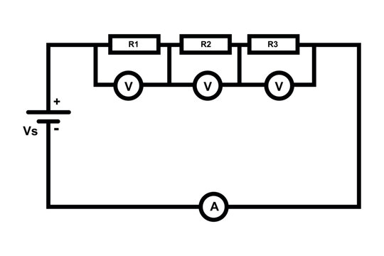 Series and parallel electrical circuits. Parallel circuit, Series circuit, basic electric circuits experiment vector. Kirchhoff voltage law. series and parallel circuits with Batter and light bulb