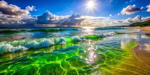 Vibrant Ocean Waves on Sandy Beach