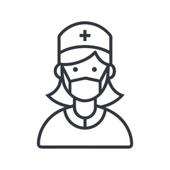 Female Healthcare Professional Icon, Minimalist Vector Design with Cap and Face Mask