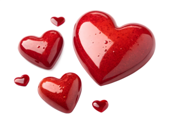 Red hearts isolated on white background symbolizing love and romance