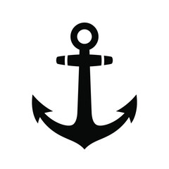 Black ship anchor icon on white background nautical