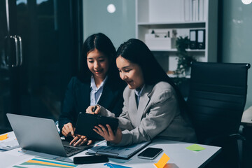 Accounting company provide finance and taxation planning for profitable cash flow, Auditor and accountant team working in office, analyze financial data and accounting record with calculator.Insight