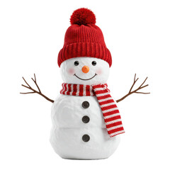 Snowman with red hat and scarf, isolated background
