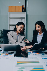 Accounting company provide finance and taxation planning for profitable cash flow, Auditor and accountant team working in office, analyze financial data and accounting record with calculator.Insight