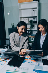 Accounting company provide finance and taxation planning for profitable cash flow, Auditor and accountant team working in office, analyze financial data and accounting record with calculator.Insight