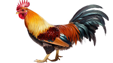 elegant rooster with vibrant plumage, standing proudly Transparent background, PNG