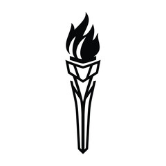 Black silhouette of a torch with flames on white background
