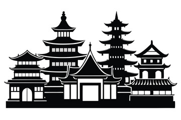 Fototapeta premium Silhouette of Asian Temples and Pagodas Landscape