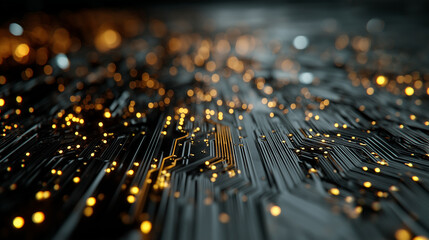 Illuminated electronic pathways glowing with golden light isolated on a transparent background circuit board