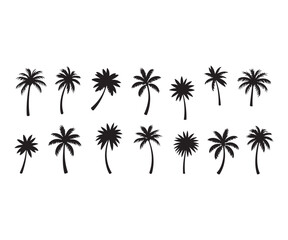 Fototapeta premium Collection of black silhouette palm trees on a white background