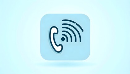Vector illustration of telephone call icon with clean curves and waves over calm pastel background for mobile or business UI