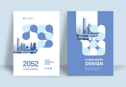 Business Report Cover Template &ndash; Blue and White Geometric Layout (A4)	
