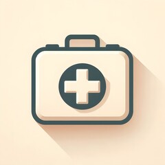 Obraz premium Flat vector icon of a first aid kit with medical cross symbol placed on light cream background representing healthcare support and emergency readiness in clean minimal style
