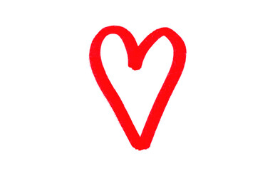 Red heart drawn in ink on transparent background.