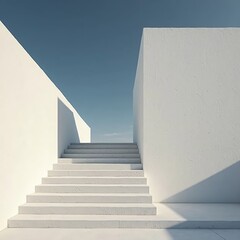 Minimalist white stairs leading to a doorway in modern geometric architecture