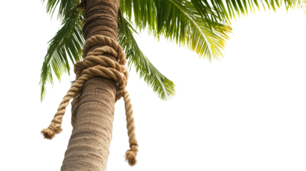 Coconut tree with climbing rope tied around trunk Transparent background, PNG