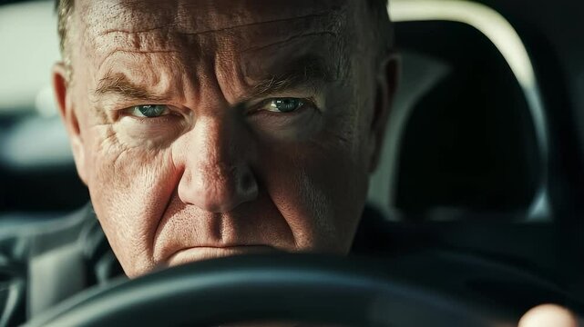 Middle-aged Man Focused Driving Steadfast Gaze