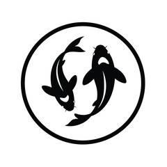 Black silhouette koi fish in circle icon carp
