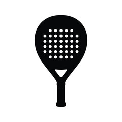 Black silhouette of a padel tennis racket with many holes on a white background