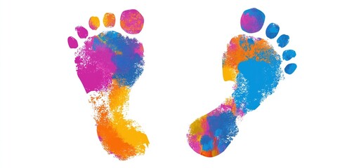 Colorful minimalist vector footprints isolated on white, representing female legacy and resilience, ideal for Women's Day stickers, web graphics and educational materials.