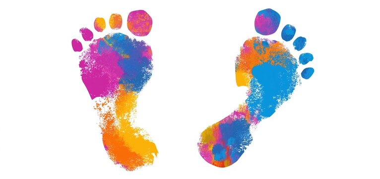 Colorful minimalist vector footprints isolated on white, representing female legacy and resilience, ideal for Women's Day stickers, web graphics and educational materials.