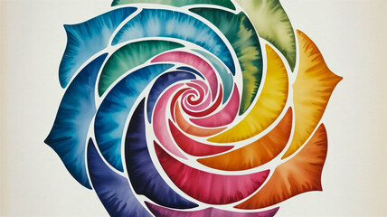 A watercolor painting of a spiral rose in vibrant colors.