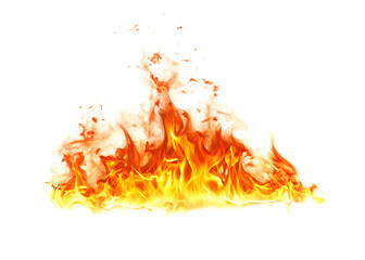  bright and dynamic fire flames isolated on white background PNG , AI GENERATED