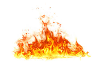  bright and dynamic fire flames isolated on white background PNG , AI GENERATED