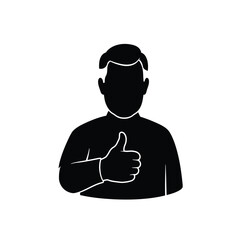 Black silhouette of man giving thumbs up icon on white background